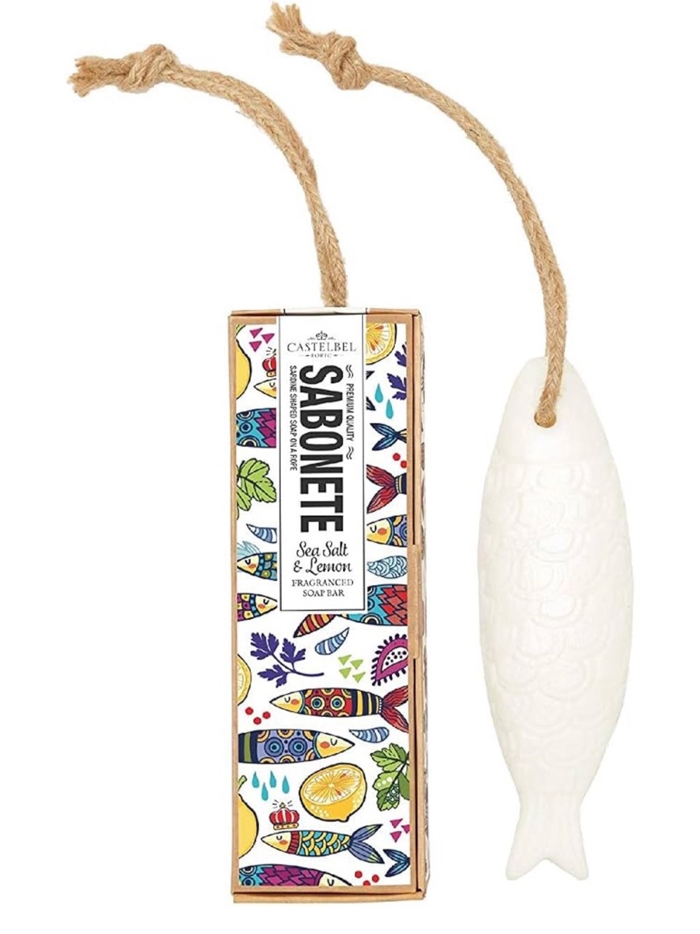 NIB Castelbel Sardine Soap-on-a-Rope, Sea Salt & Lemon, 80 g/2.8 oz